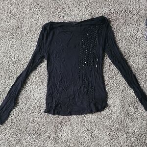 Guess Black Long Sleeve Top with Embellishments